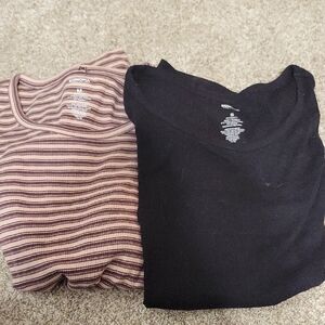 Sonoma Maternity Striped Brown and Solid Black 3/4 Sleeve Tops